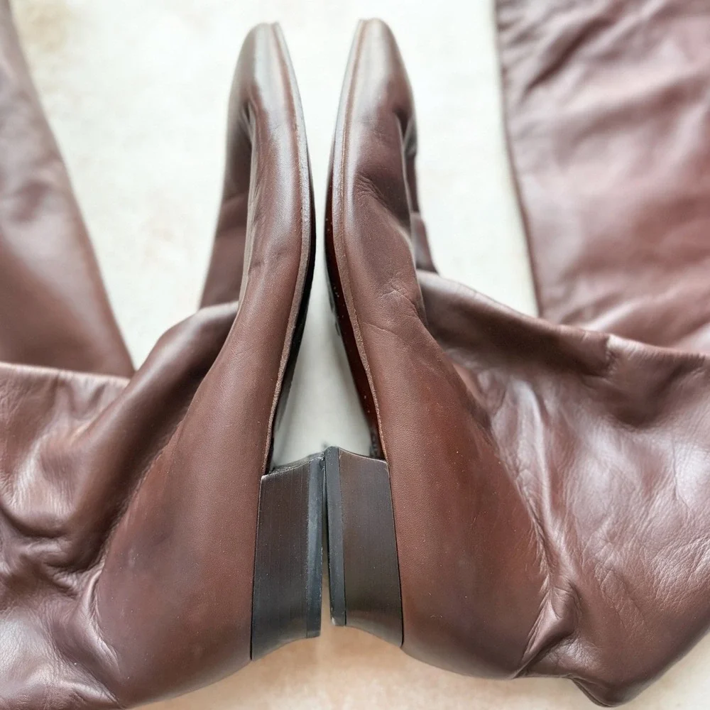Vero Cuoio Italian Brown Leather Over The Knee Flat Boots Sz 39 Made In Italy